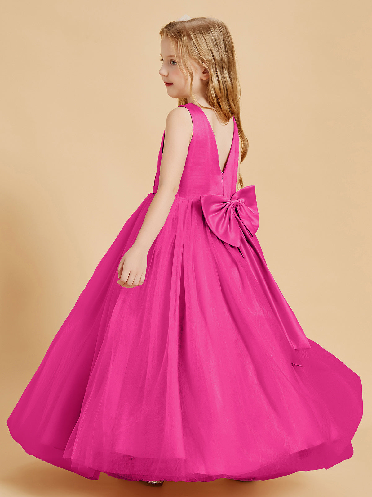 Tulle Junior Bridesmaid Dresses Satin Top Fuchsia